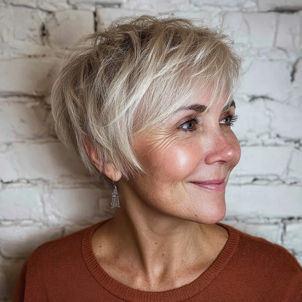 Softly Textured Pixie Cut with Subtle Highlights