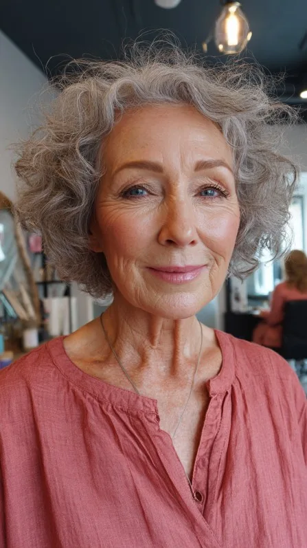 Softly Tousled Silver Curls with Natural Volume
