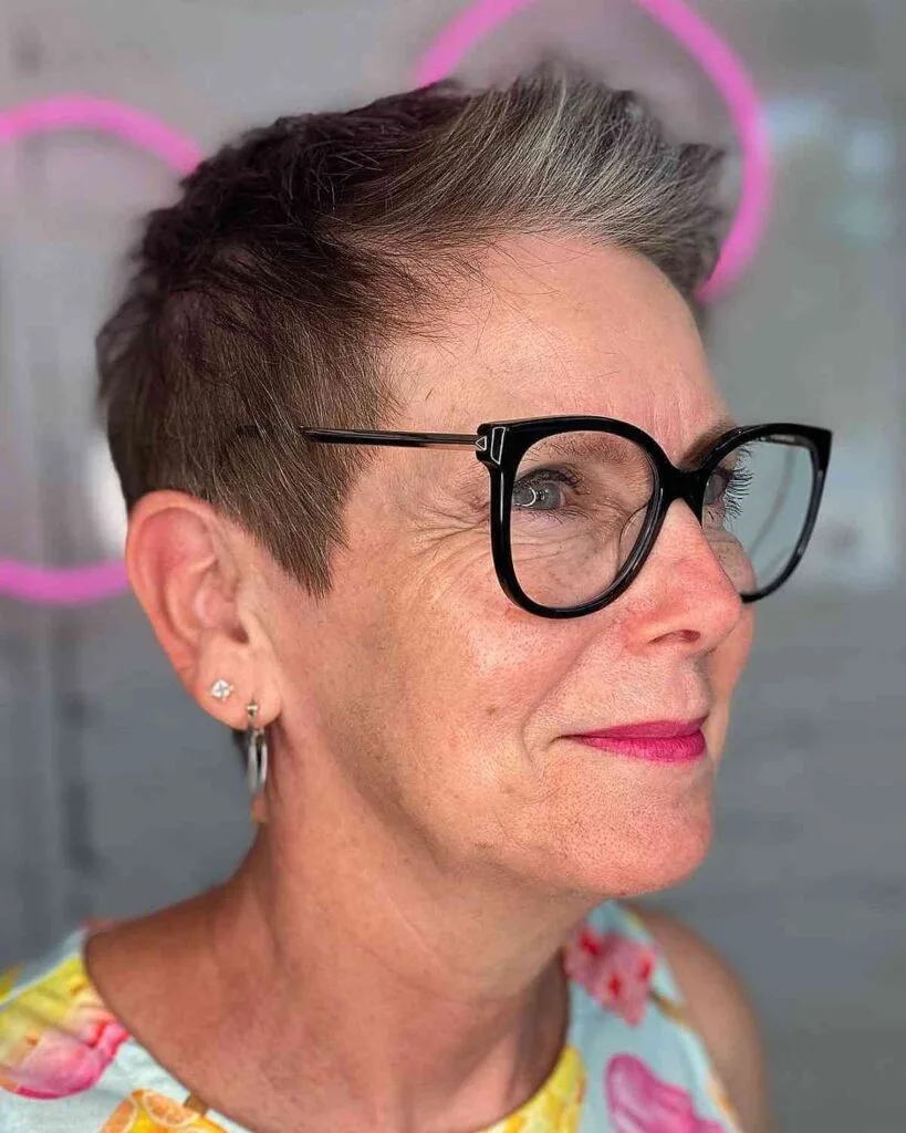 Styled Pixie Cut for 60-Year-Olds with Glasses