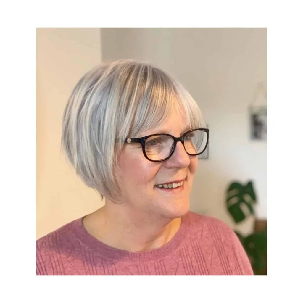 stylish cut for silver hair and glasses
