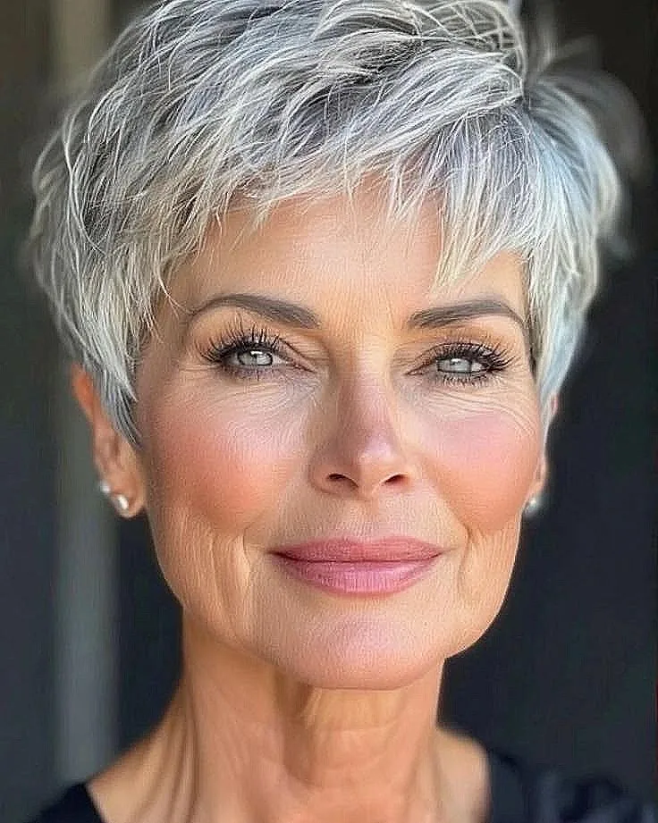 Stylish Grey Pixie Cut for Mature Women