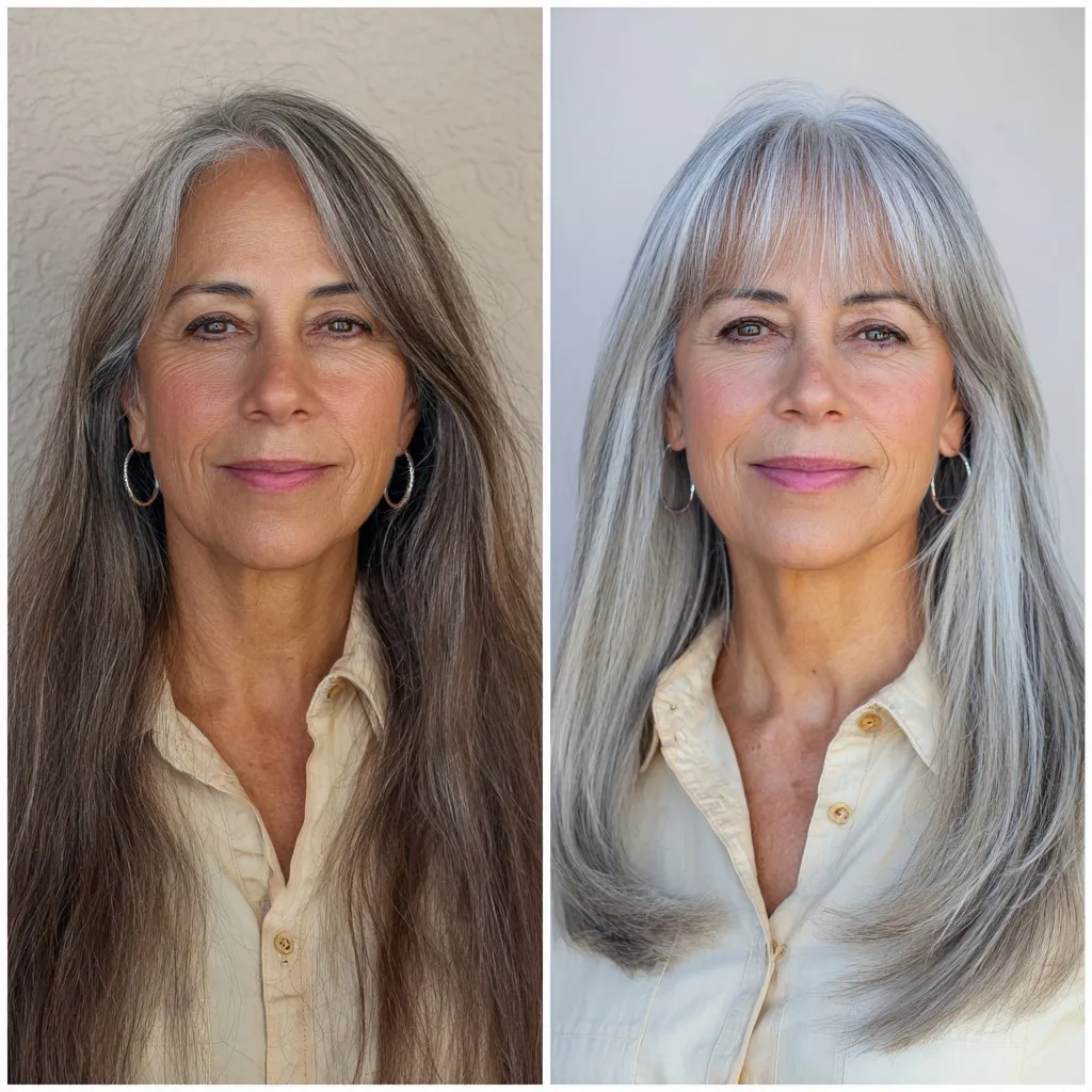 Stylish Long Layers with Soft Bangs