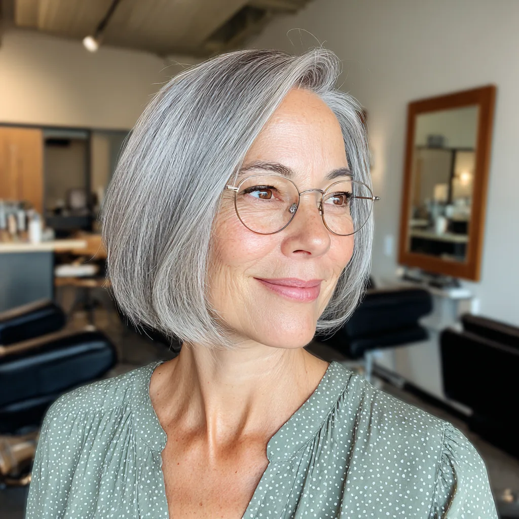 Stylish One-Length Silver Bob with Subtle Texture