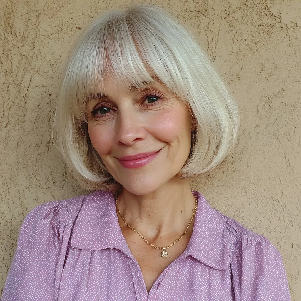 Stylish Platinum Blonde Bob with Soft Bangs
