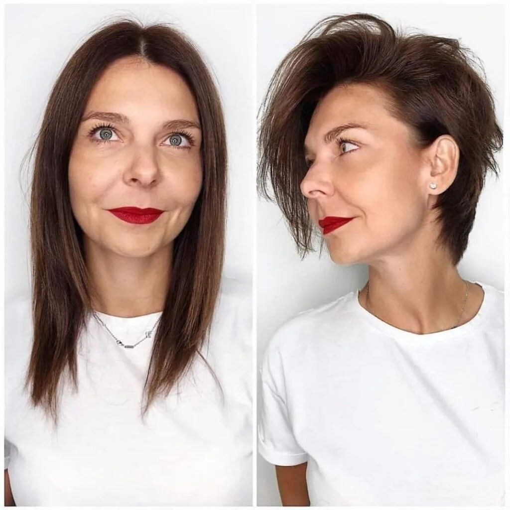 Stylish Rich dark brown pixie cut for women over 50