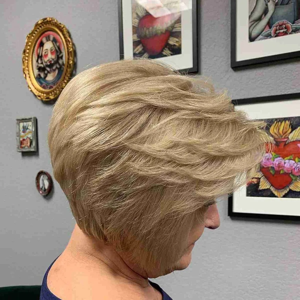 Stylish Short-Length Tapered Feathered Bob with Side Part for Ladies Over 50