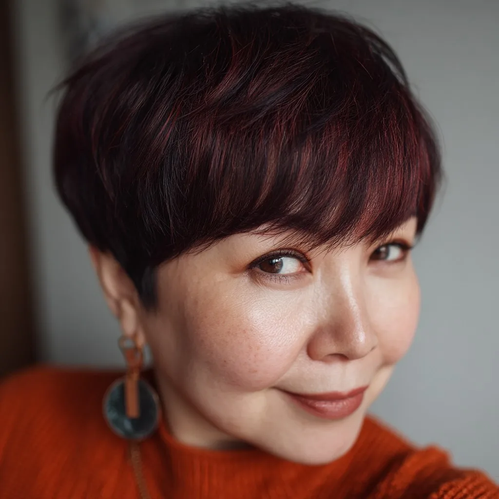 Stylish Short Pixie with Subtle Burgundy Highlights