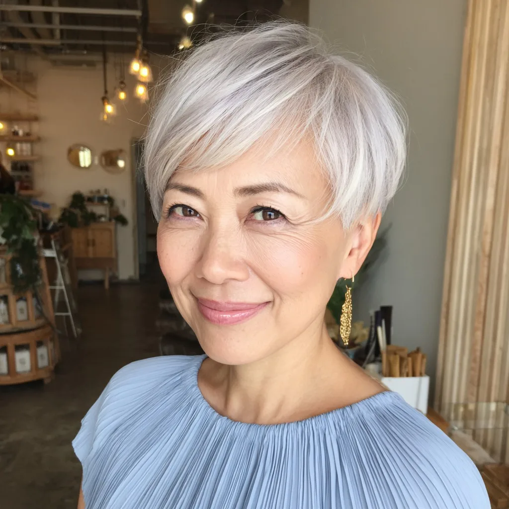 Stylish Short Platinum Blonde Cut with Soft Textured Layers
