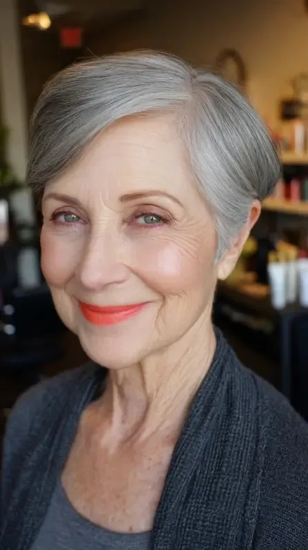 Stylish Short Silver Bob with Subtle Volume