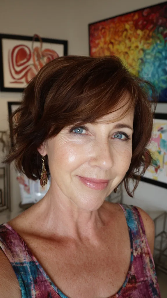Stylish Textured Bob with Soft Side Bangs for Mature Women