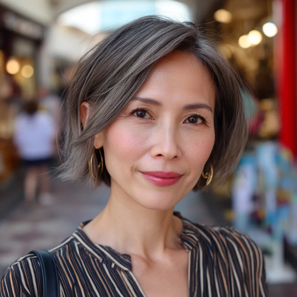 Stylish Textured Bob with Subtle Gray Highlights