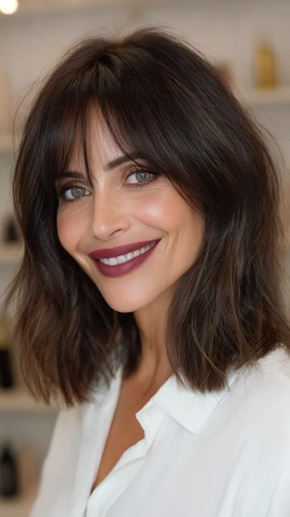 Stylish Textured Lob with Face-Framing Bangs