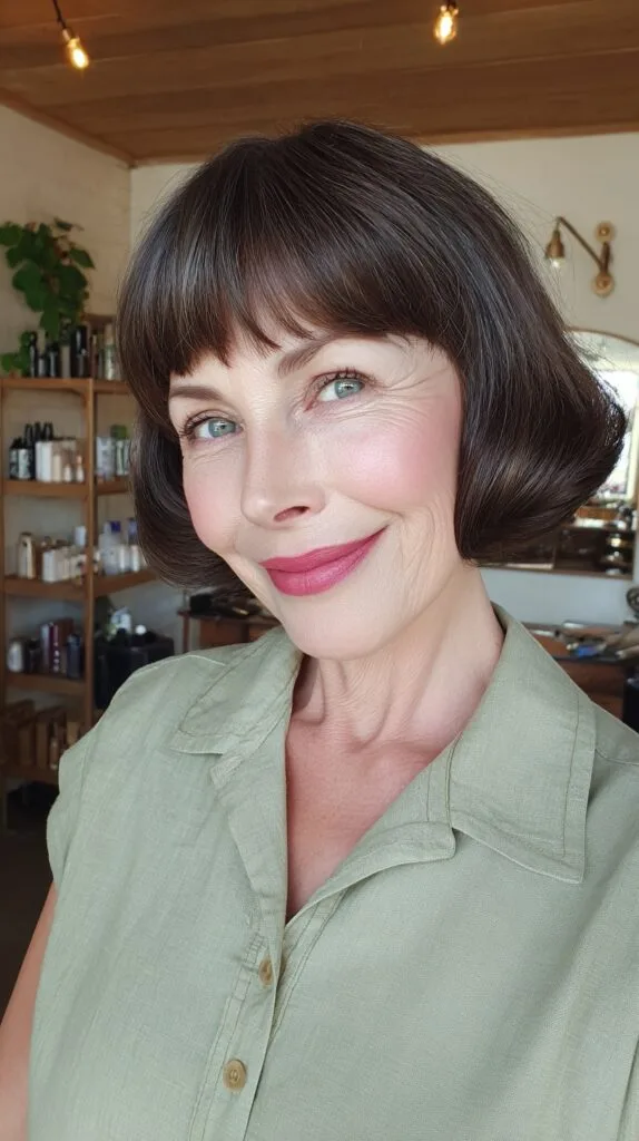 Stylish Vintage-Inspired Bob with Soft Bangs