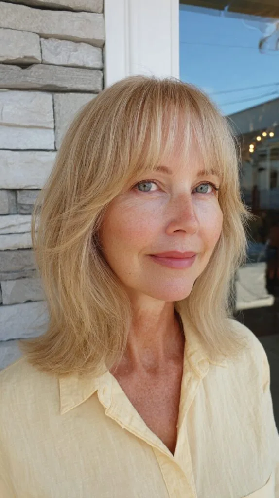 Sun-Kissed Blonde Lob with Face-Framing Bangs