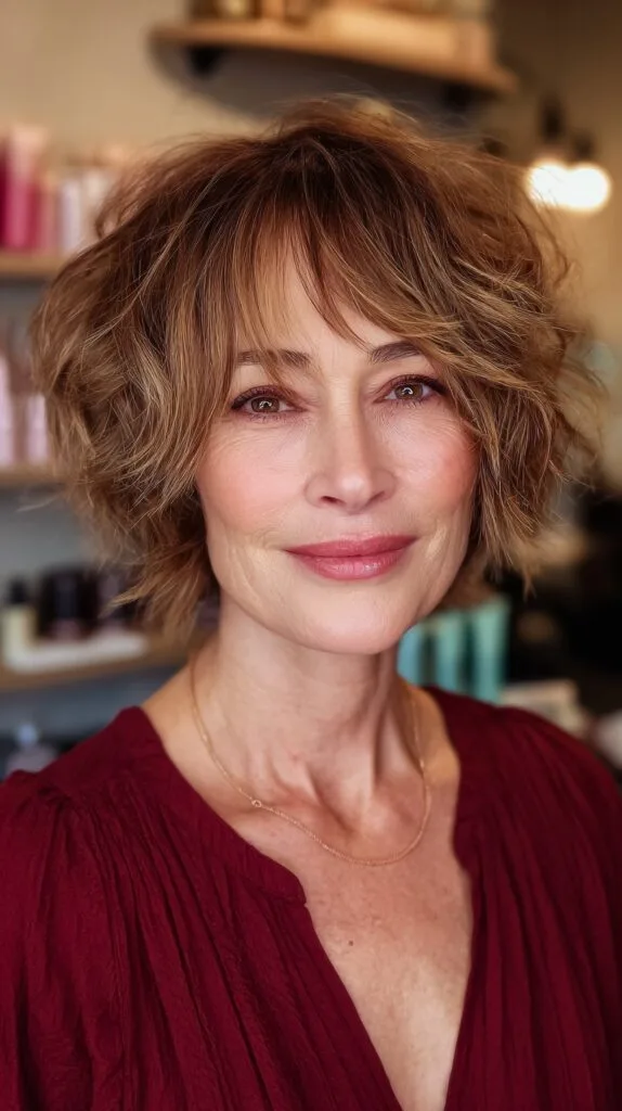 Sunkissed Auburn Waves with Jagged Texture