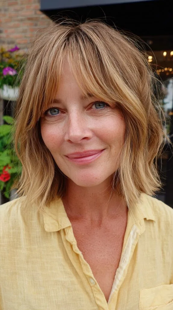 Sunlit Ash-Blonde Chin-Grazing Bob with Feathered Curtain Bangs