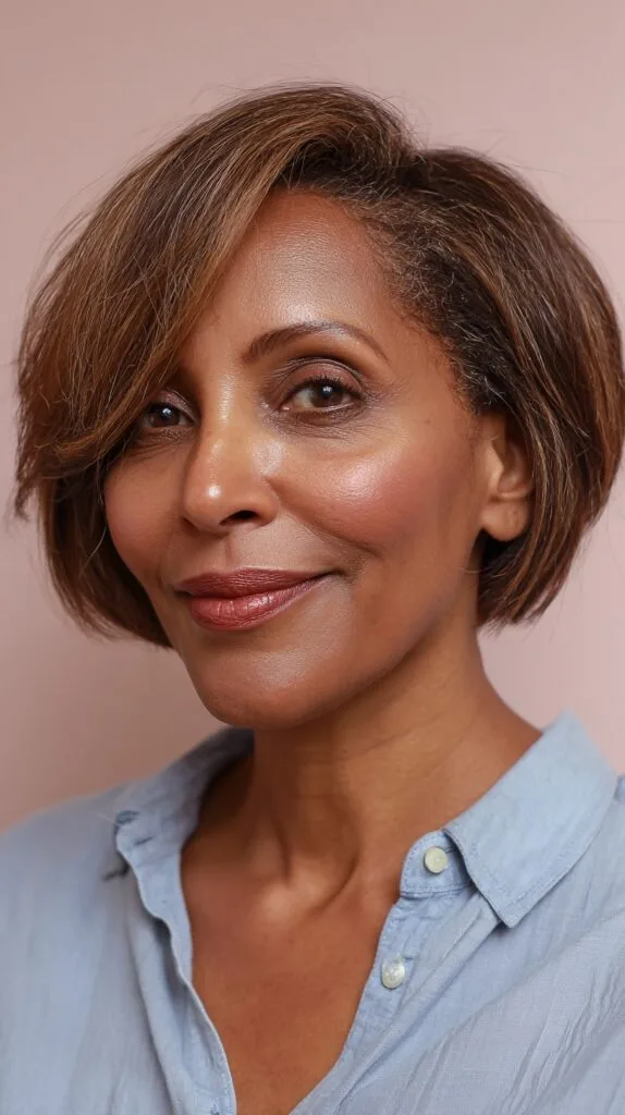 Tapered Chestnut Bob with Subtle Highlights