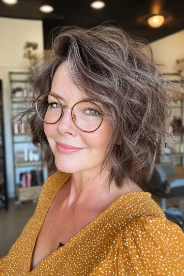 Textured Ash Brown Choppy Bob with Soft Waves