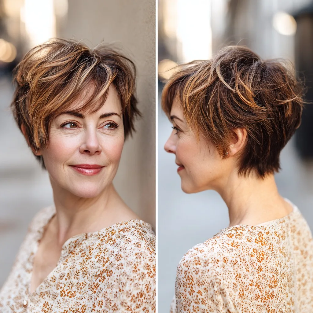 Textured Ash Brown Pixie Cut with Subtle Highlights