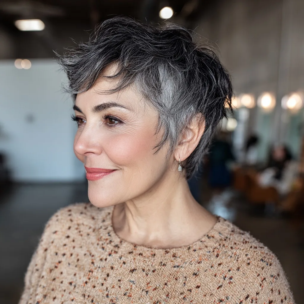 Textured Ashy Pixie Cut with Playful Layers