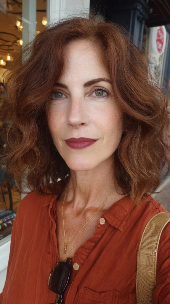 Textured Auburn Bob with Soft Waves