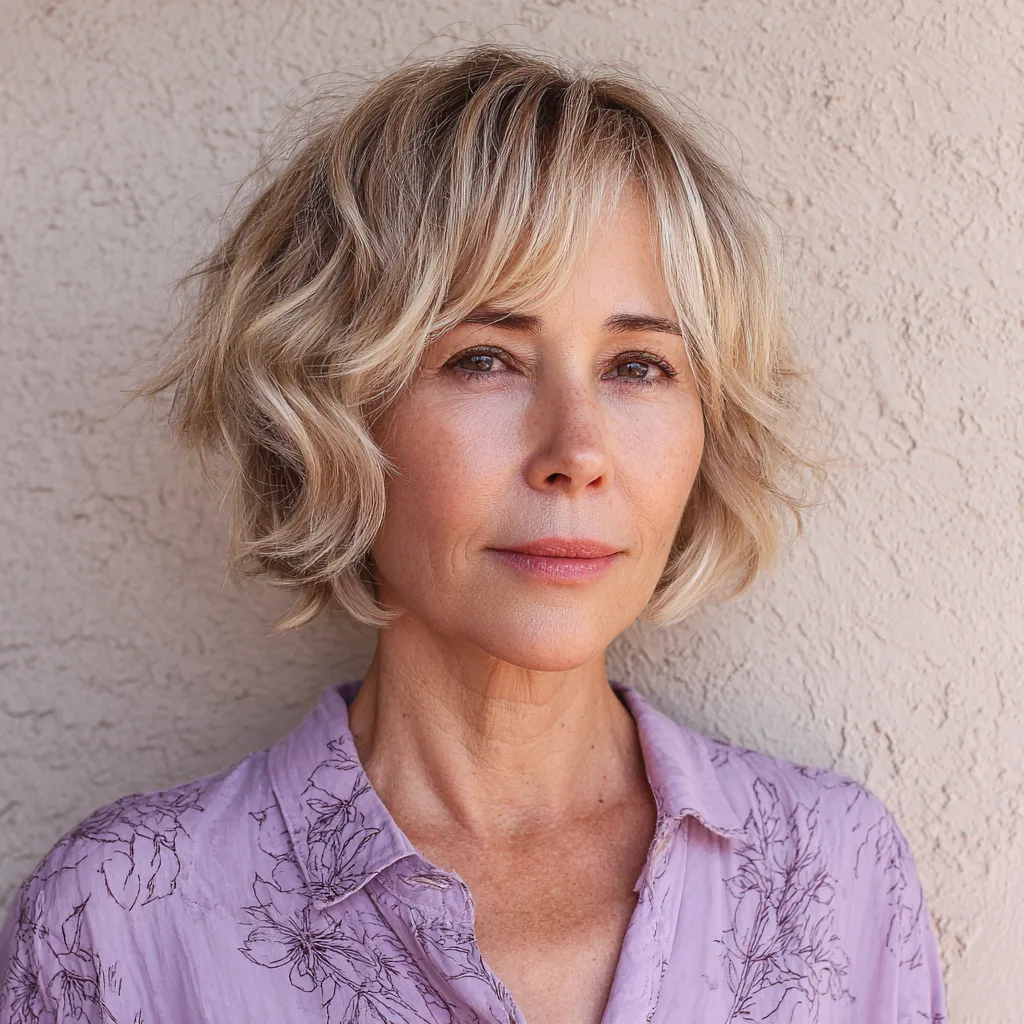 Textured Beachy Bob with Soft Side-Swept Bangs