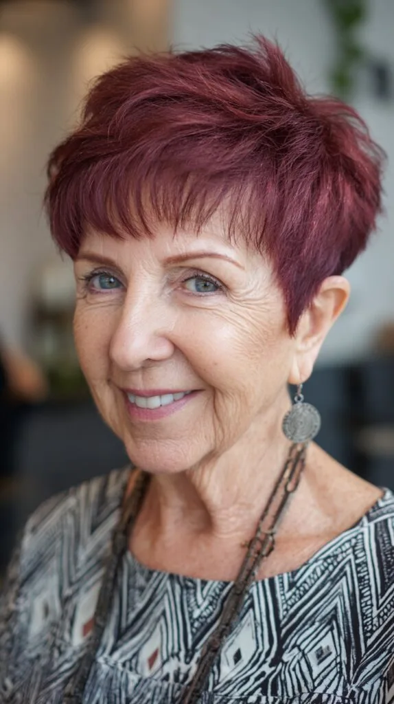 Textured Berry Pixie with Micro Fringe