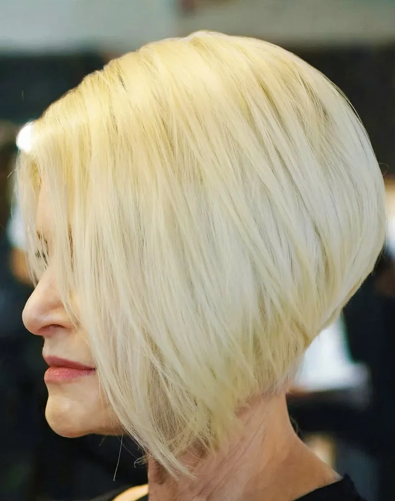 Textured Blonde Angled Bob Hairstyle for Women Over Sixty