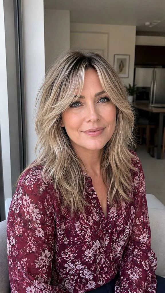 Textured Blonde Shag with Rooted Curtain Fringe