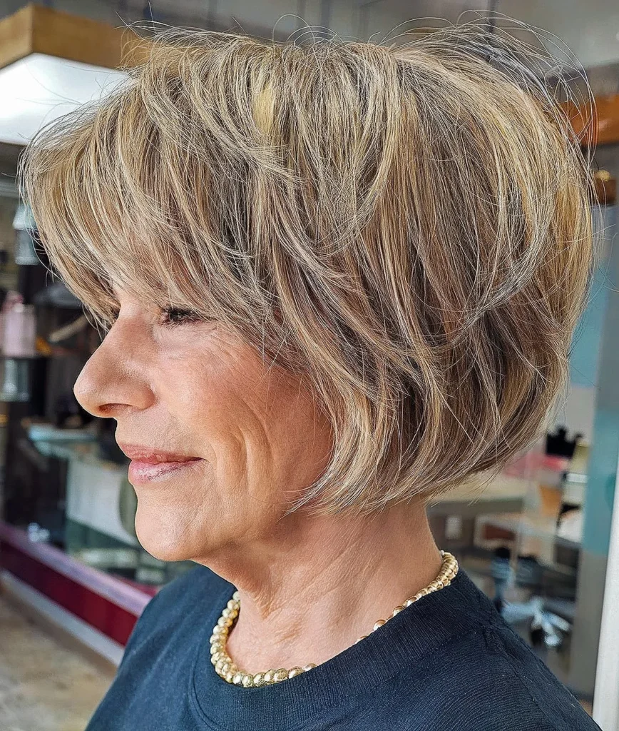 Textured Bob with Razor Cut for Women 60 and Above