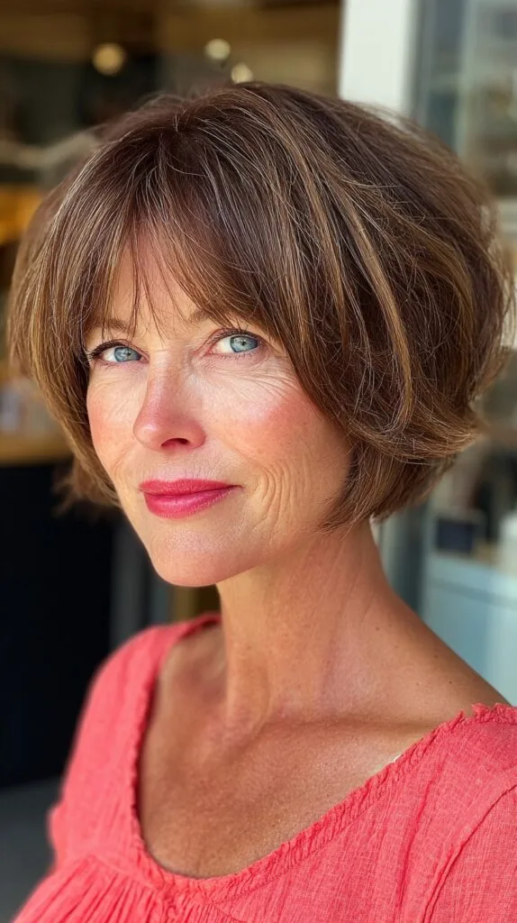 Textured Brunette Bob with Subtle Highlights