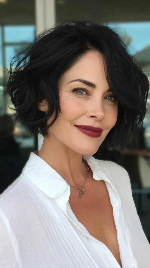 Textured Chin-Grazing Angled Bob with Deep Side Sweep