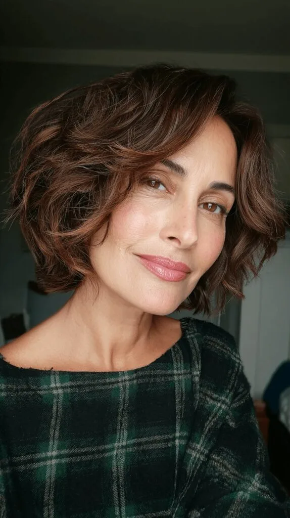 Textured Chocolate Bob with Soft Curls