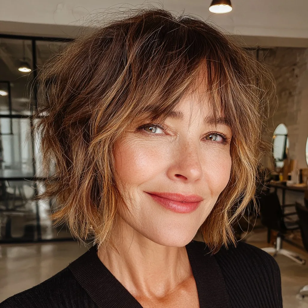 Textured Choppy Bob with Flattering Curtain Bangs