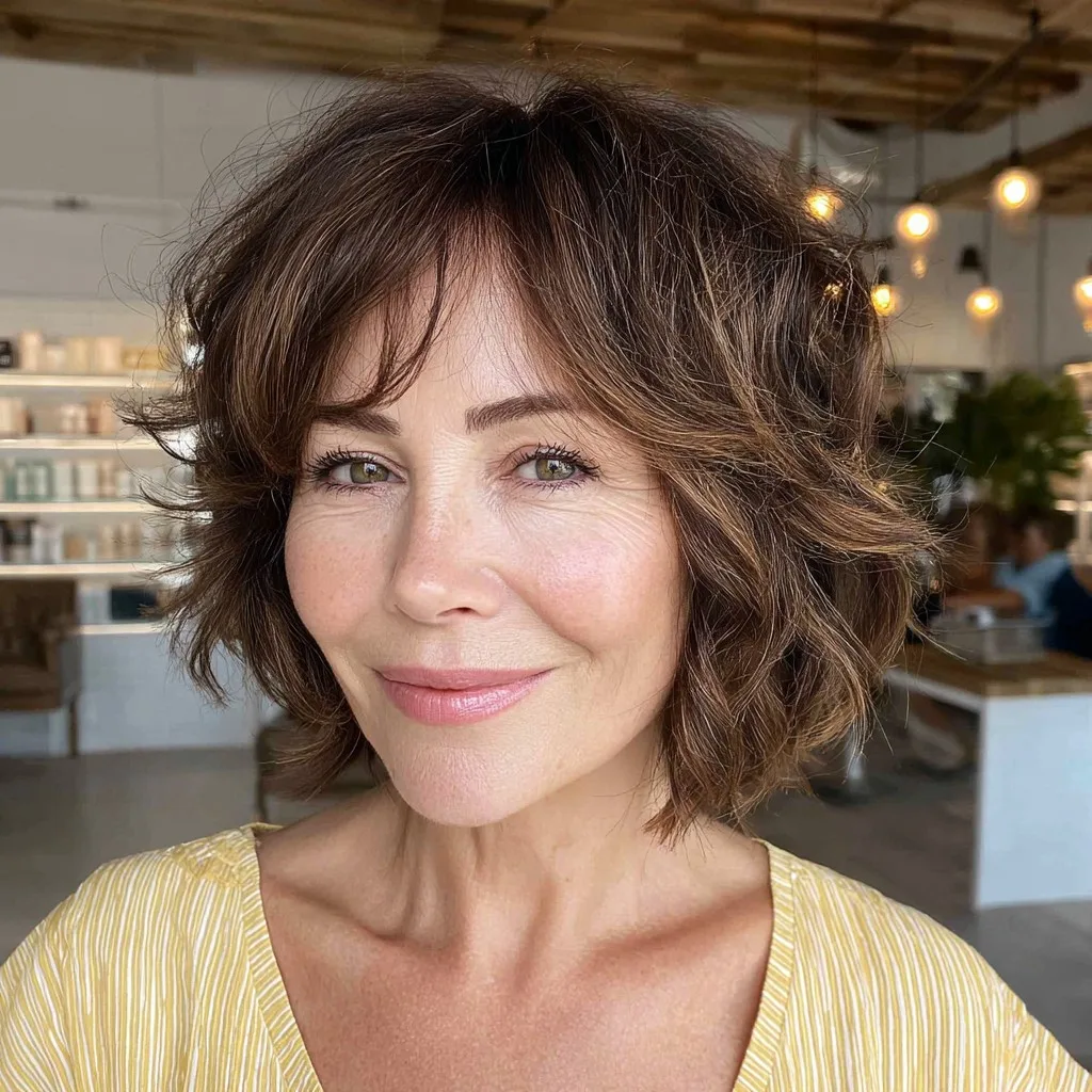 Textured Choppy Bob with Soft Curtain Bangs