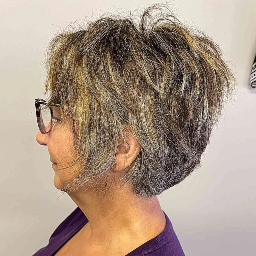 Textured Choppy Pixie Bob with Short Layers on Women Over 60 with Glasses