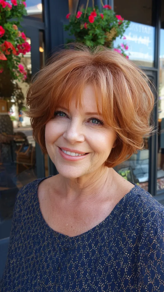 Textured Copper Bob with Soft Face-Framing Layers