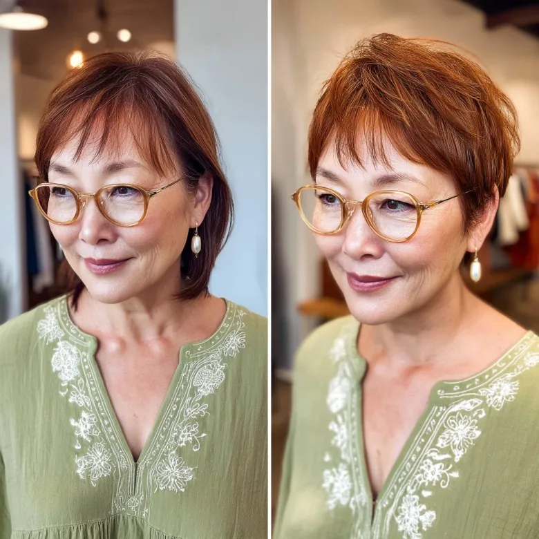 Textured Copper Bob with Soft Fringe