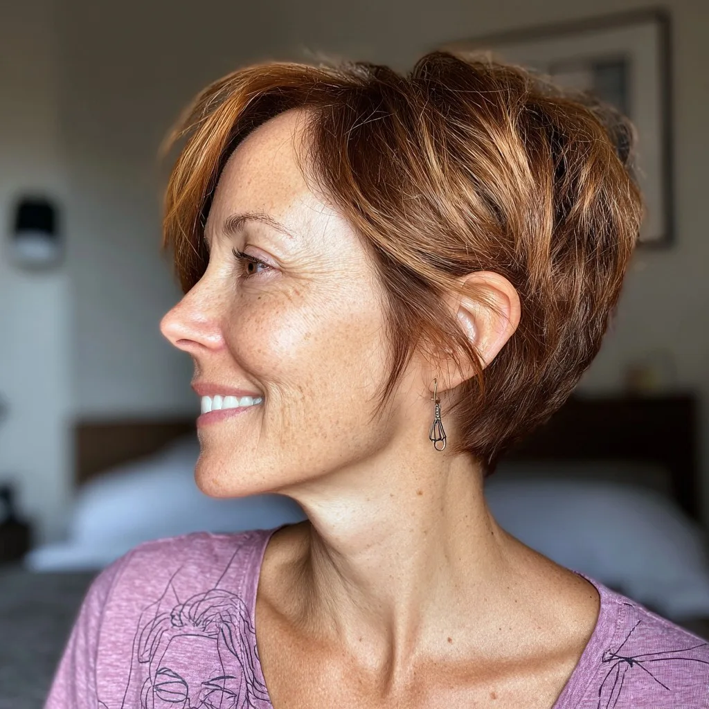 Textured Copper Pixie Cut with Playful Layers