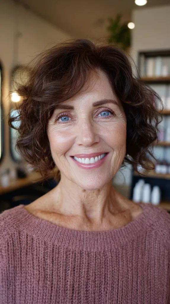 Textured Curly Bob with Soft Side Bangs