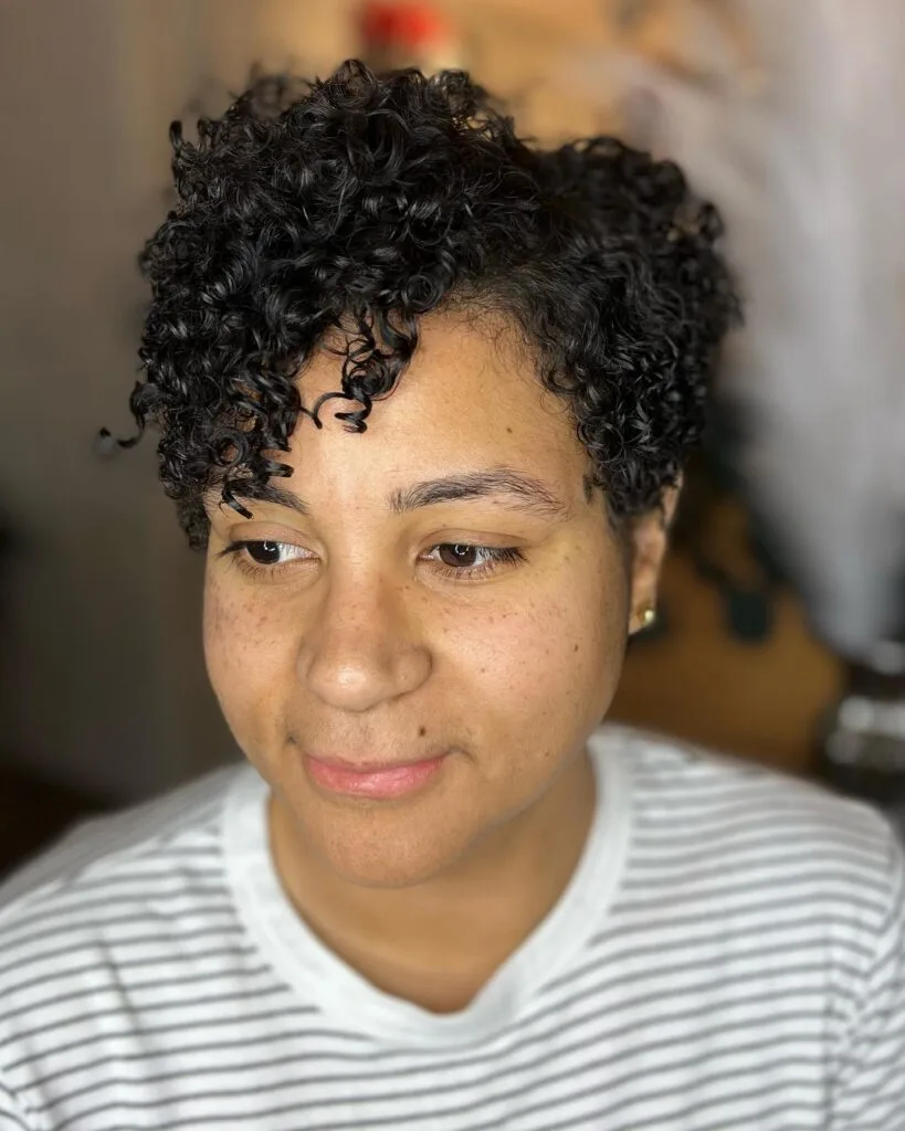 Textured Curly Crop with Side-Swept Bangs