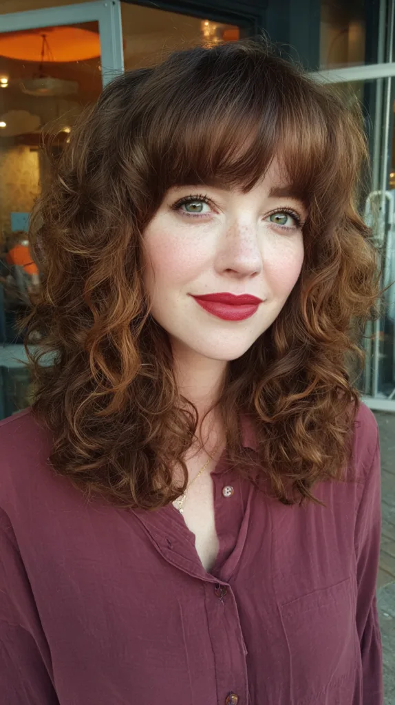 Textured Curly Cut with Bold Bangs
