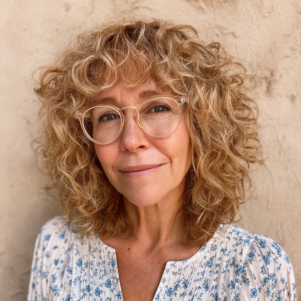 Textured Curly Shag with Soft Layers and Face-Framing Highlights