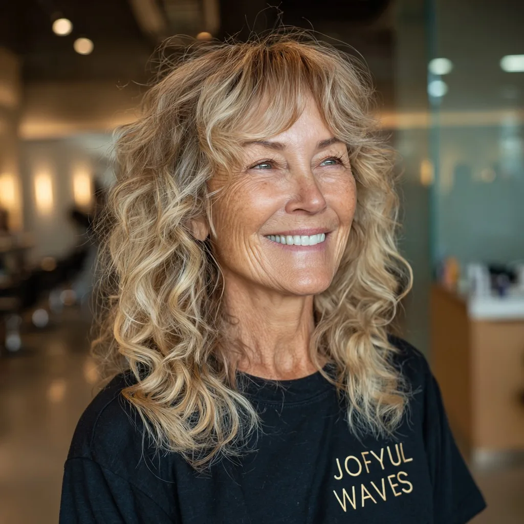 Textured Curly Shag with Wispy Bangs