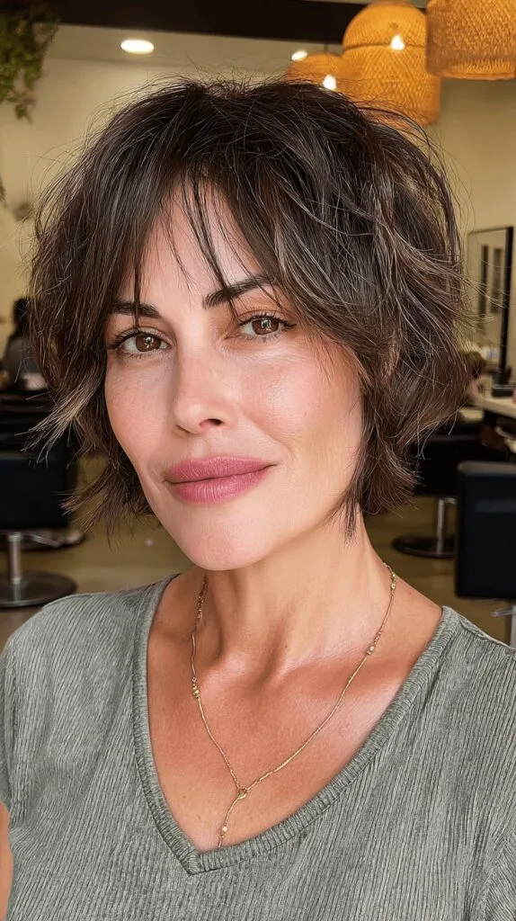 Textured Ear-Length Shag with Wispy Bangs