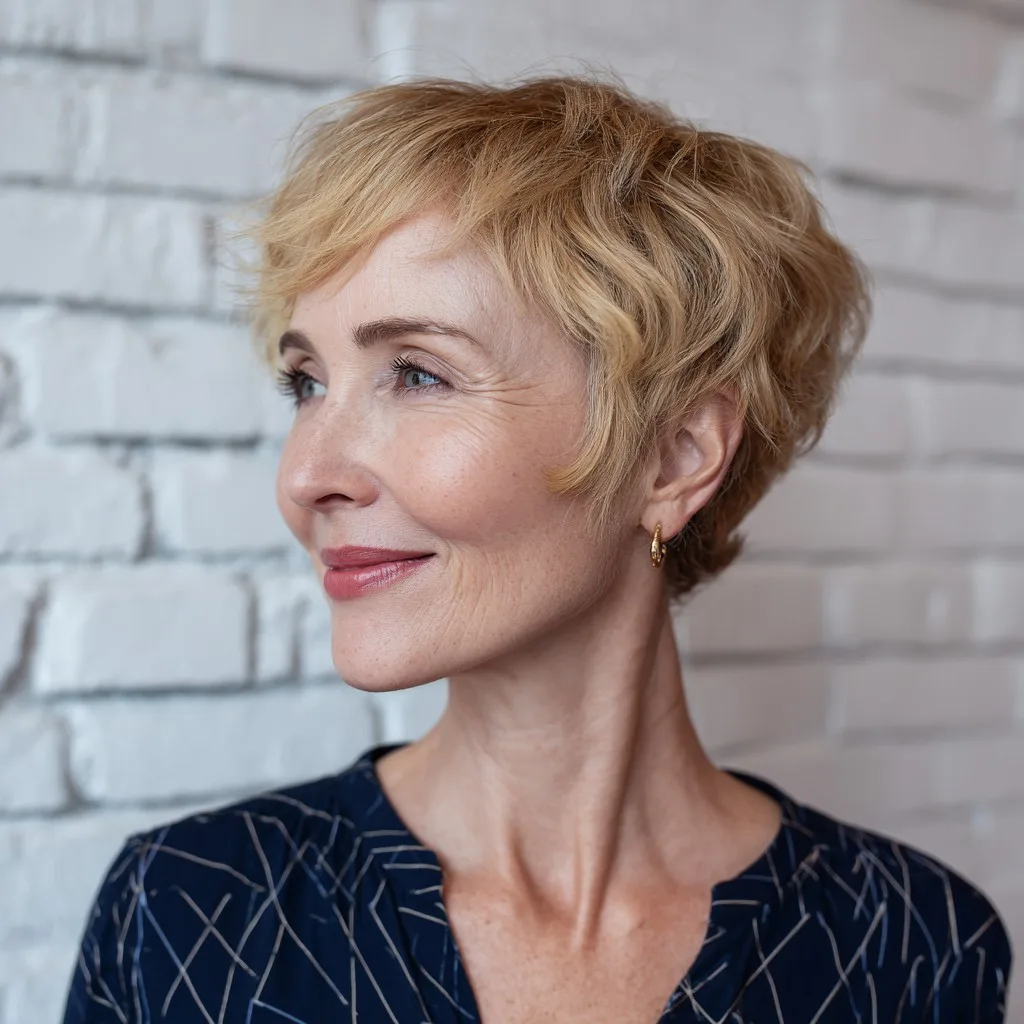 Textured Golden Pixie Cut with Soft Waves