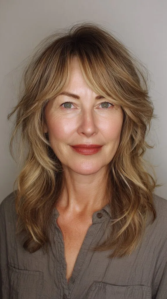 Textured Golden Waves with Face-Framing Highlights
