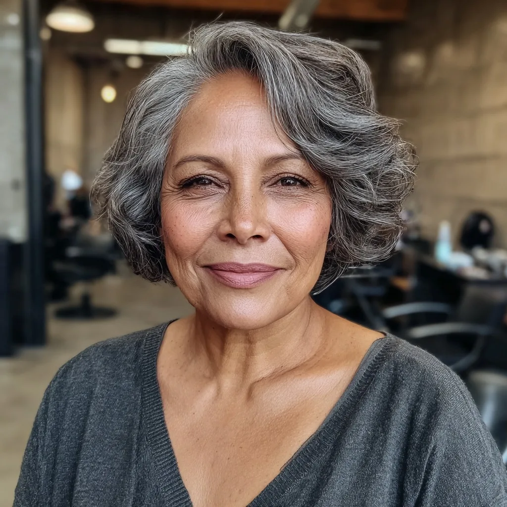 Textured Gray Bob with Soft Volume