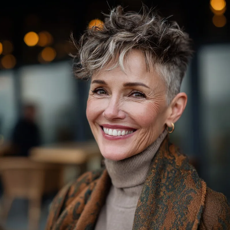 Textured Gray Pixie Cut with Defined Layers
