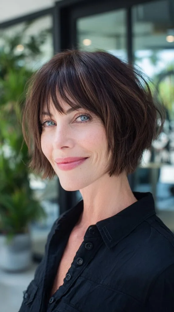 Textured Jaw-Length Bob with Curtain Bangs